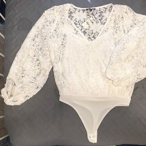 White Lace Long Sleeve Bodysuit